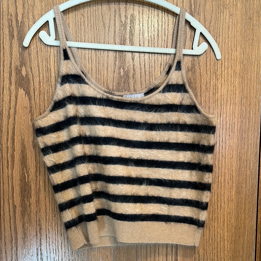 Brushed cashmere cropped camisole sweater in stripe